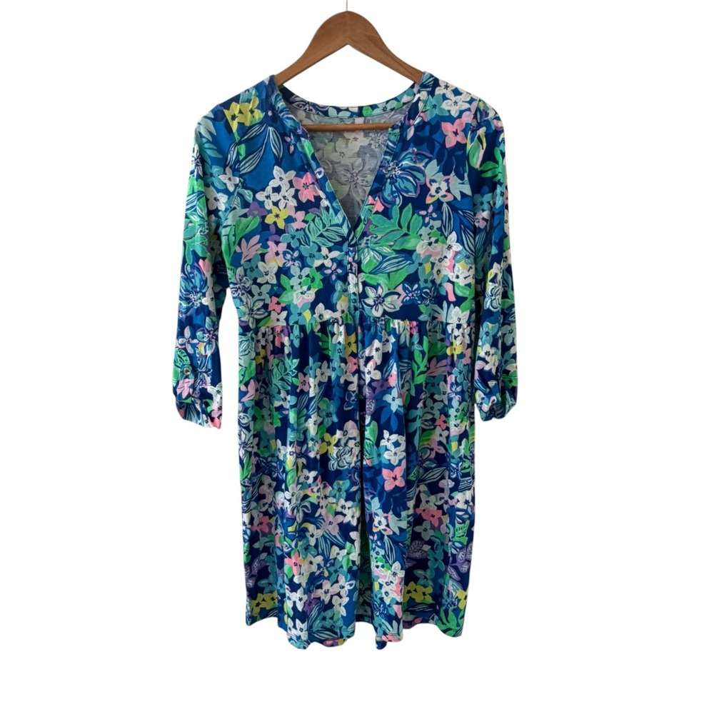 Lilly Pulitzer Loran Swing DressFloral Womens M Social Sunset Blue Preppy Beach